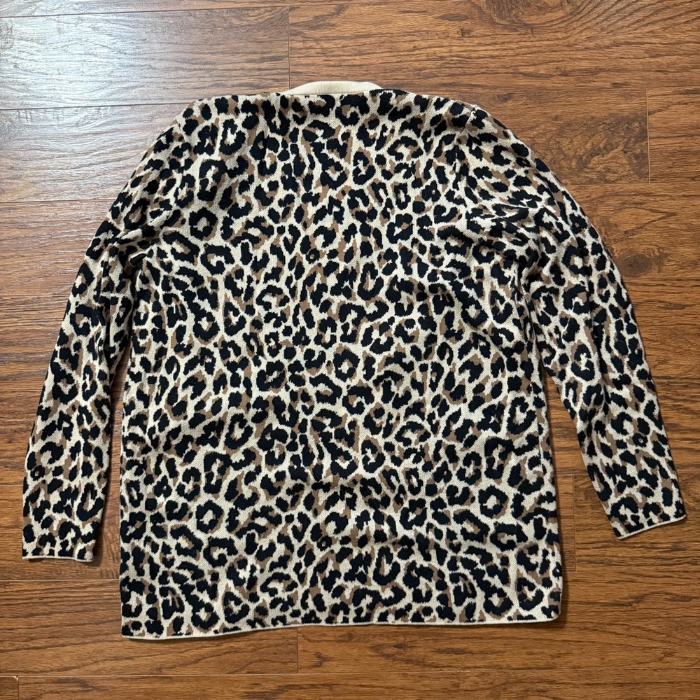 J. Crew Factory Leopard Print Open Front Cotton Cardigan Sweater Size Medium - Picture 5 of 6